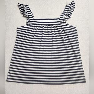 Michael Kors Blue & White Striped Ruffle Strap Blouse Size S